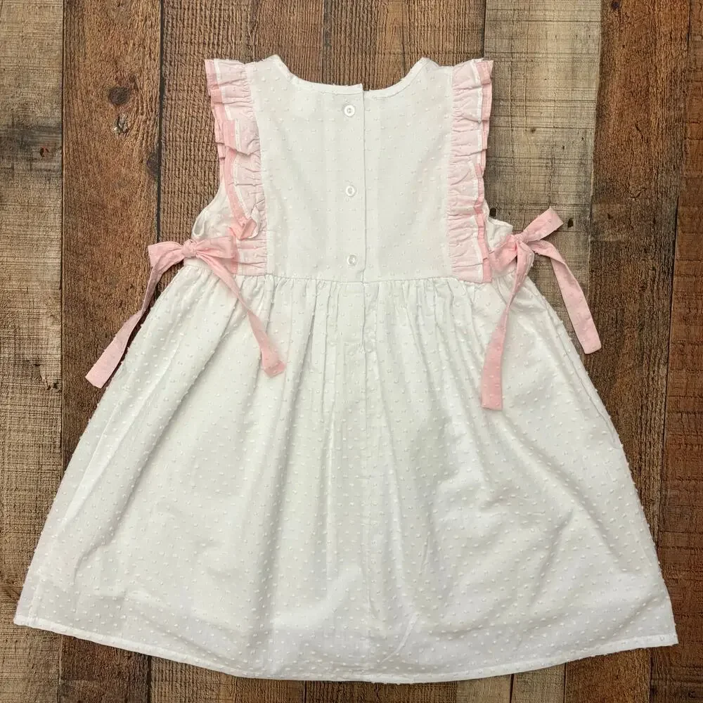 Stitchy Fish Big Sister Dress White Pink Ruffle Bow Girls Multiple Sizes Avail.